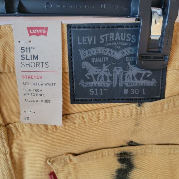 Levi's 511 Yellow Tie Dye Slim Roquefort 11 Inch Jorts Jean Shorts Size 30 - Picture 7 of 11